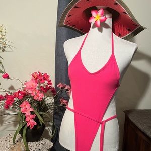 FASHION NOVA Hot Pink Ribbed Monokini Bodysuit
